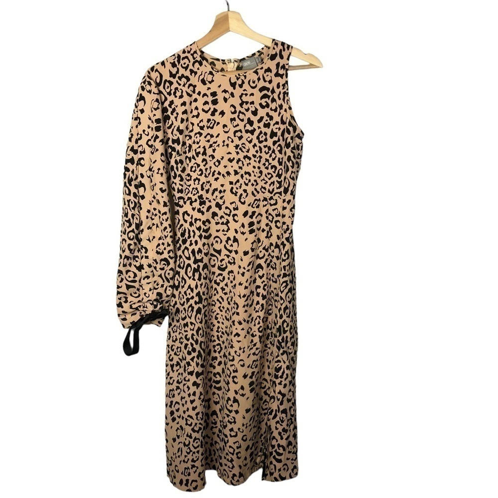 ASOS Leopard Print Asymmetrical One Shoulder Long Sleeve Midi Dress 2